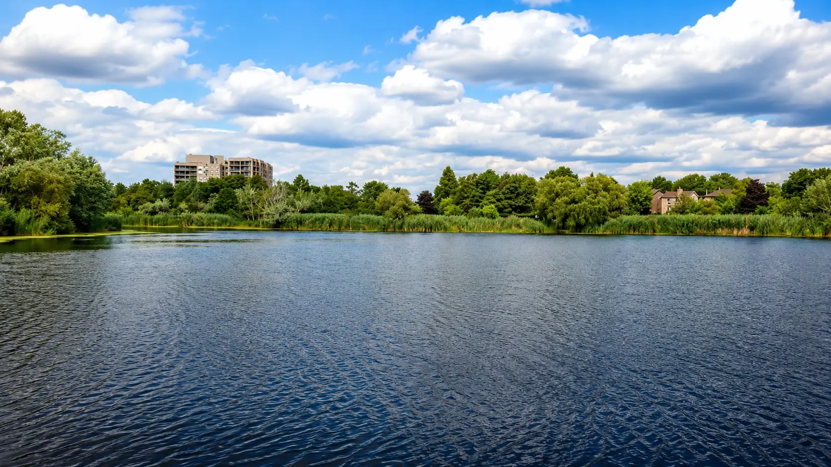 Lake Aquitaine and surrounding parkland in Meadowvale, Mississauga